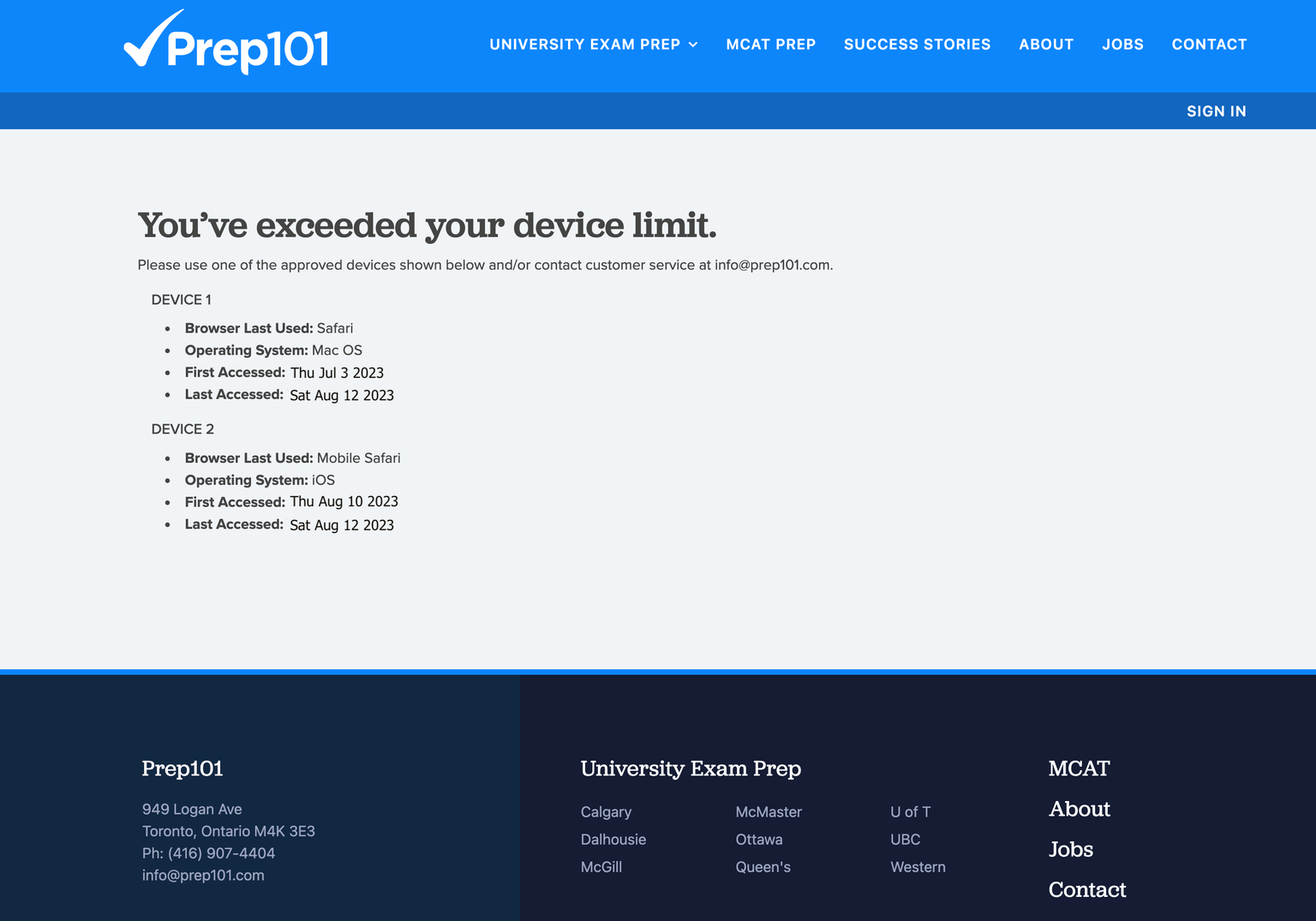 Prep101's account sharing prevention and device management dashboard based on Rupt.