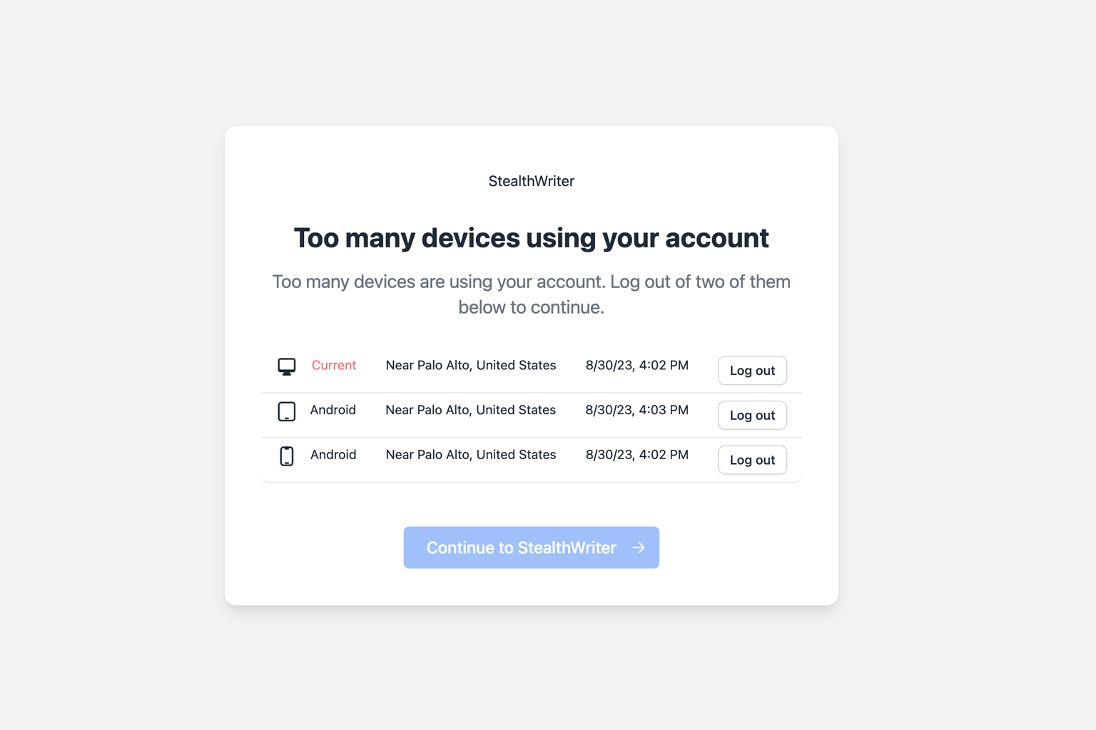 StealthWriter's account sharing monetization powered by on Rupt.
